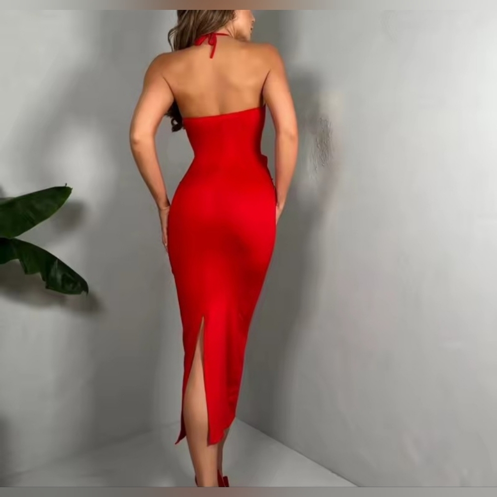 Elegant Red Halter Dress